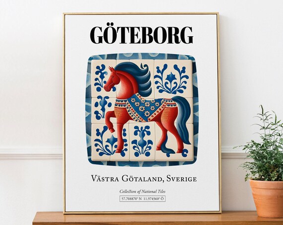 Gteborg Sweden Dala Horse Tile Pattern Art Print