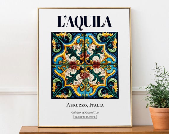 L'Aquila Abruzzo Italy Minimalist Maiolica Tile Poster