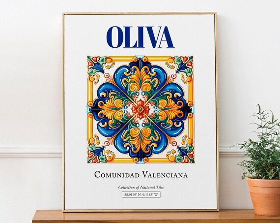 Oliva Comunidad Valenciana Spain Folk Tile Travel Poster