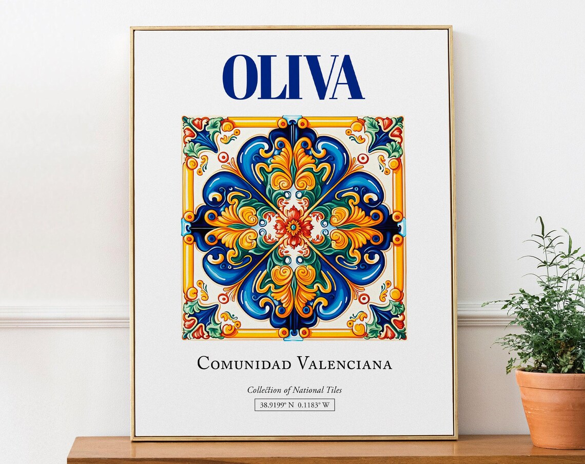 Oliva Comunidad Valenciana Spain Folk Tile Travel Poster