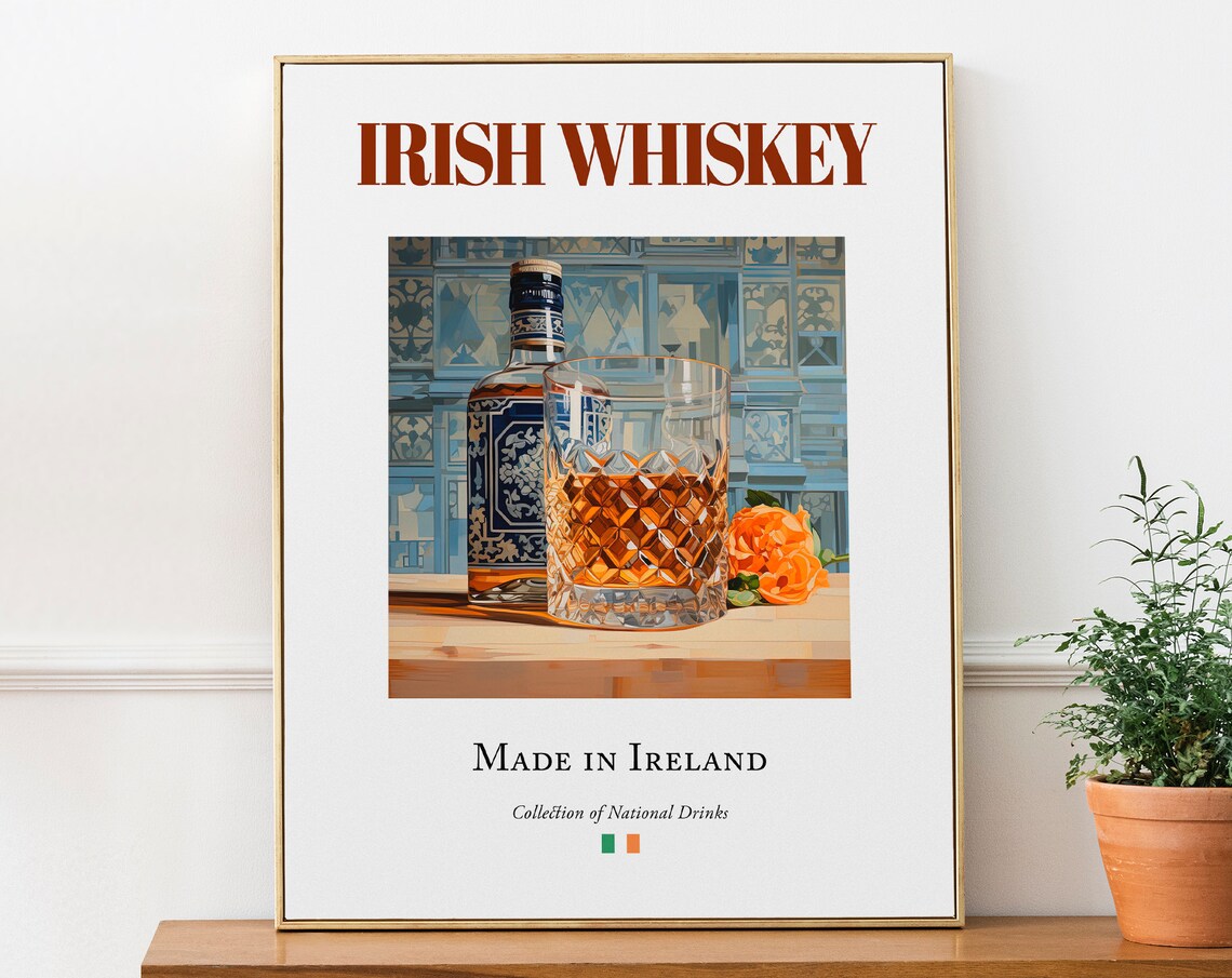 Irish Whiskey Maiolica Tile Drink Art Print, Kitchen Bar
