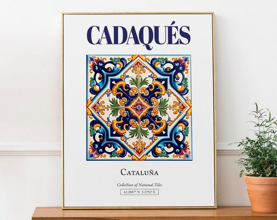 Cadaqués Catalonia Spain Folk Tile Art Print
