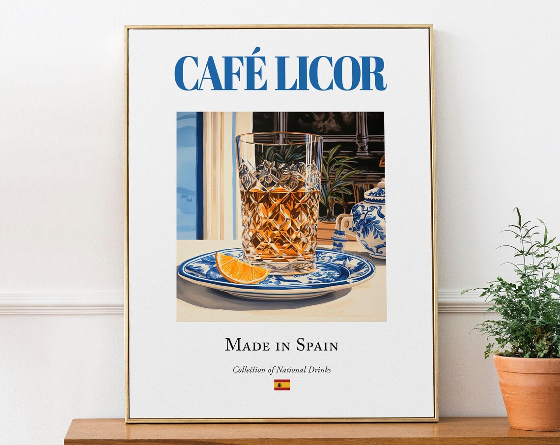Caf Licor On Maiolica Tile, Spanish Beverage Poster