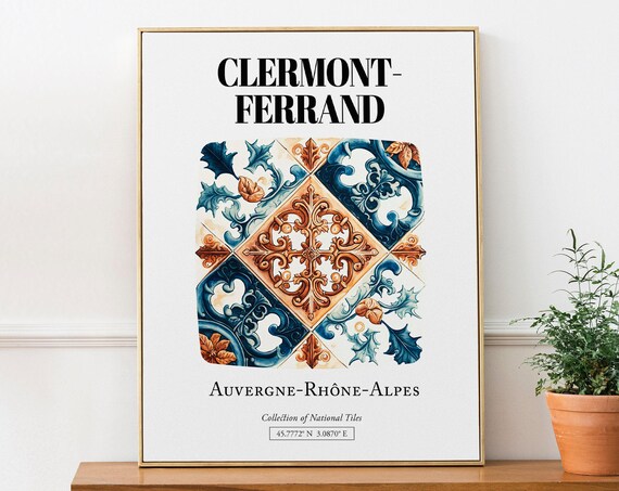 Clermont-Ferrand France Tile Pattern Travel Poster
