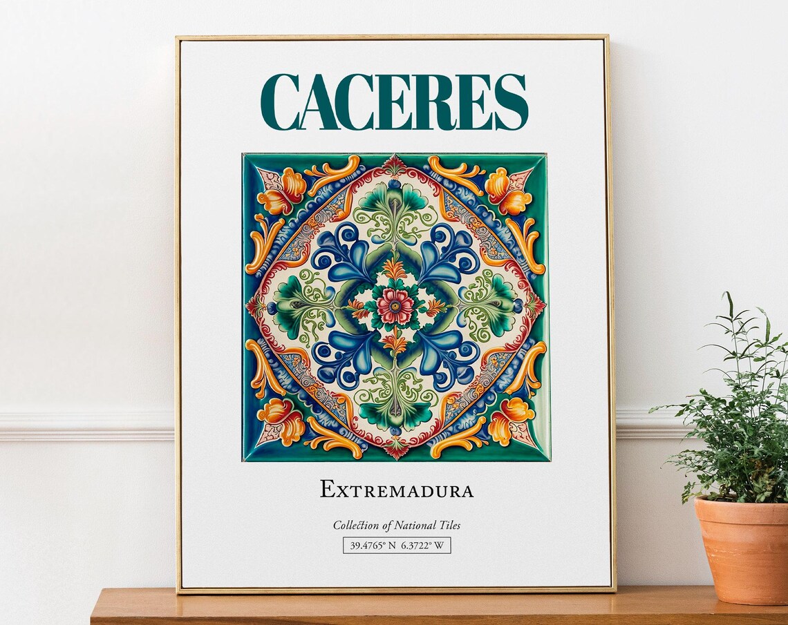 Caceres Extremadura Spain Folk Tile Travel Poster