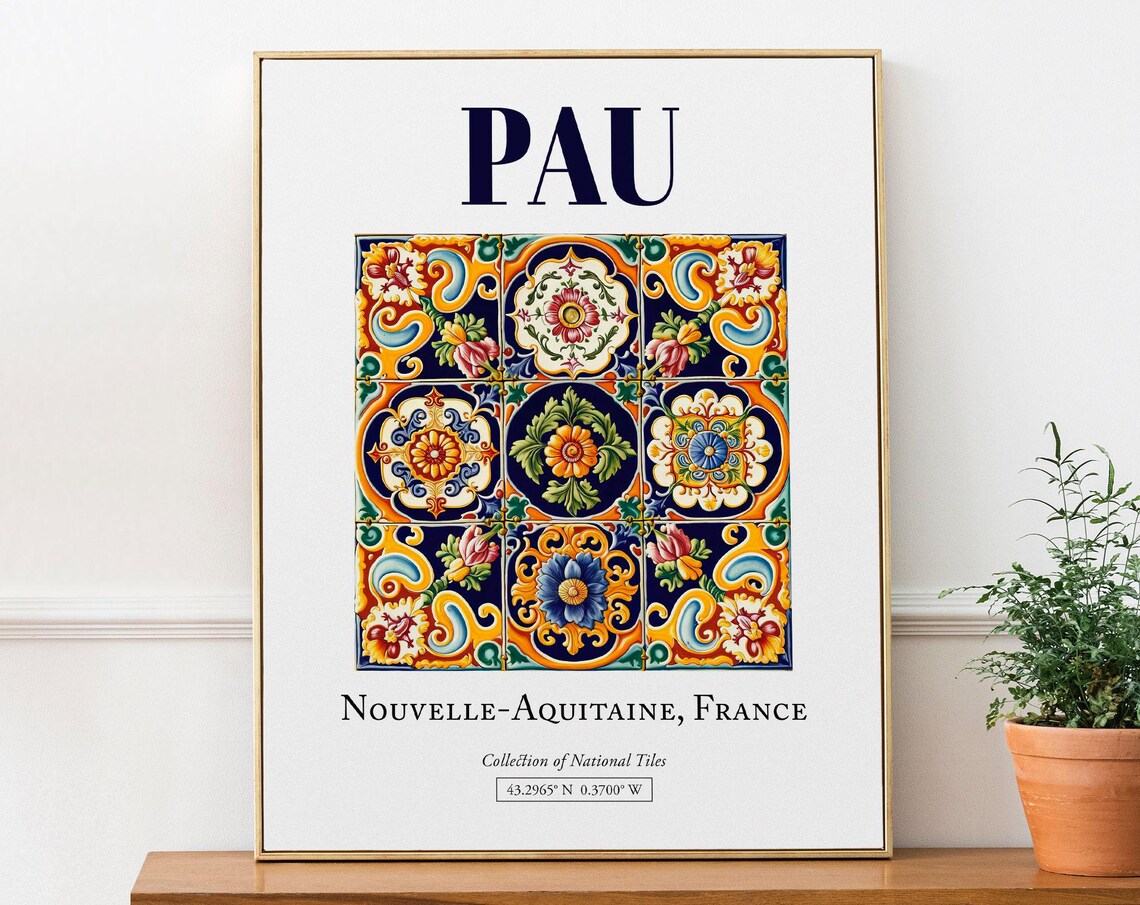 Pau Nouvelle-Aquitaine France Folk Tile Travel Poster