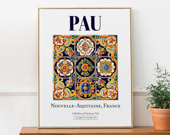 Pau Nouvelle-Aquitaine France Folk Tile Travel Poster