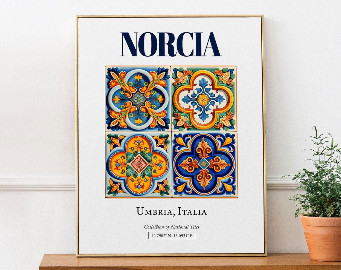 Norcia Umbria Italy Minimalist Maiolica Tile Poster