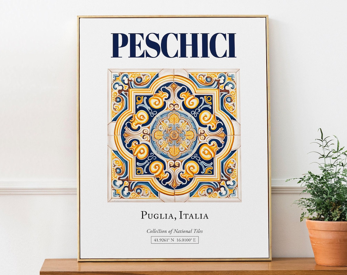 Peschici Puglia Italy Folk Maiolica Tile Travel Poster
