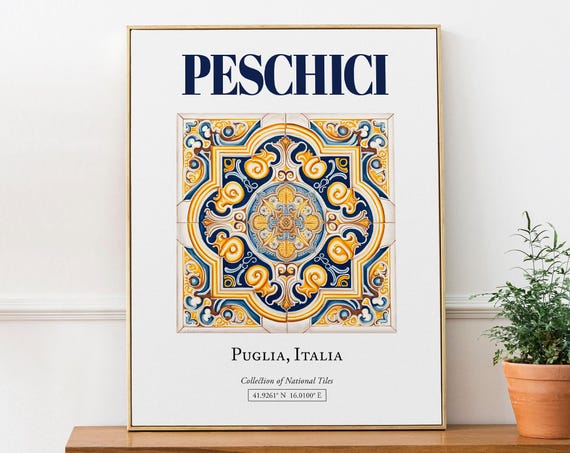 Peschici Puglia Italy Folk Maiolica Tile Travel Poster