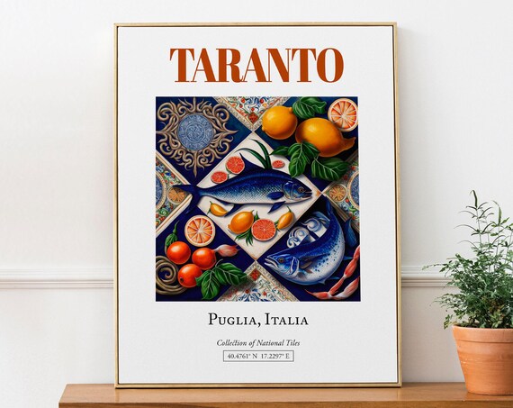 Taranto Puglia Italy Folk Maiolica Tile Travel Poster