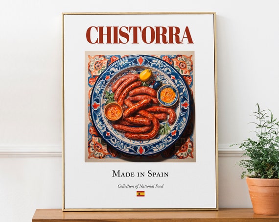 Chistorra on Maiolica Tile Plate, Spanish Food Art Print