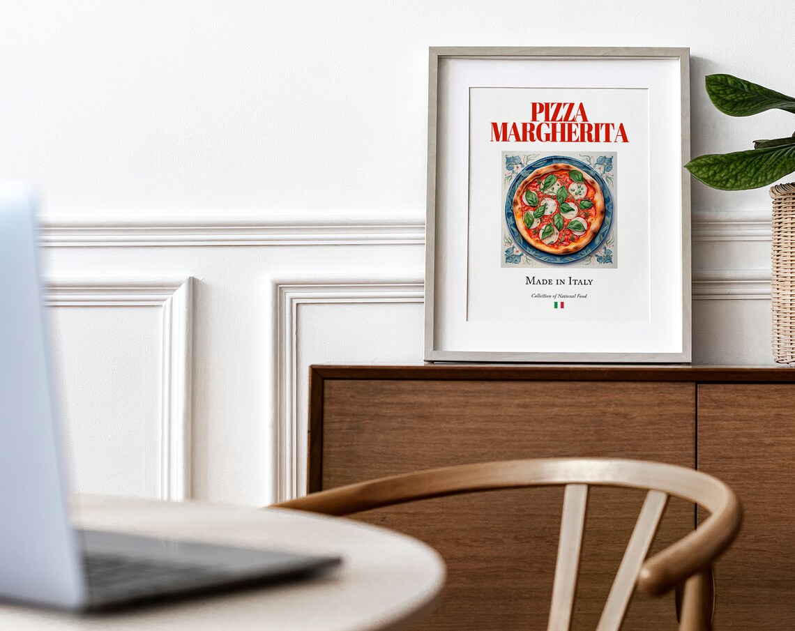 Pizza Margherita On Maiolica Tile Plate, Kitchen Wall Art Print - Image 3
