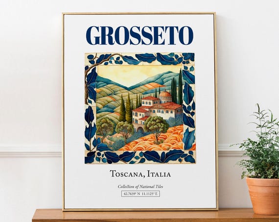 Grosseto Toscana Italy Folk Maiolica Tile Travel Poster