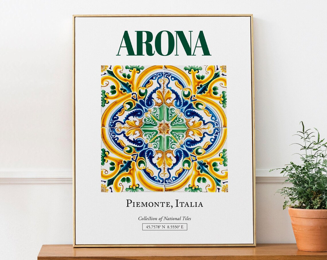 Arona Piemonte Italy Folk Maiolica Tile Kitchen Poster
