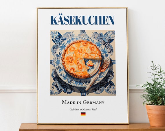 Käsekuchen on Maiolica Tile Plate Art Print, Kitchen Decor