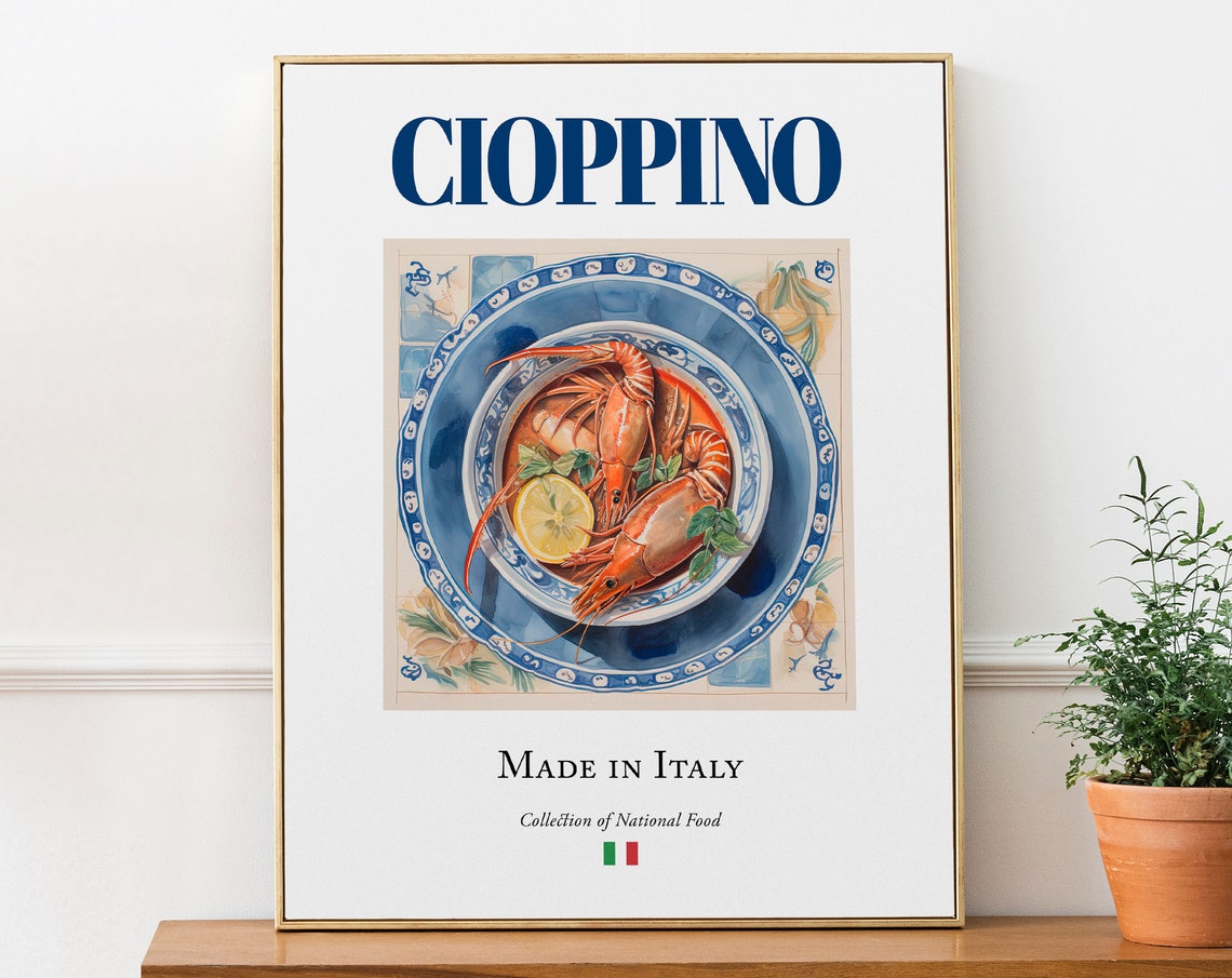 Cioppino on Maiolica Tile Plate, Italian Food Art Print
