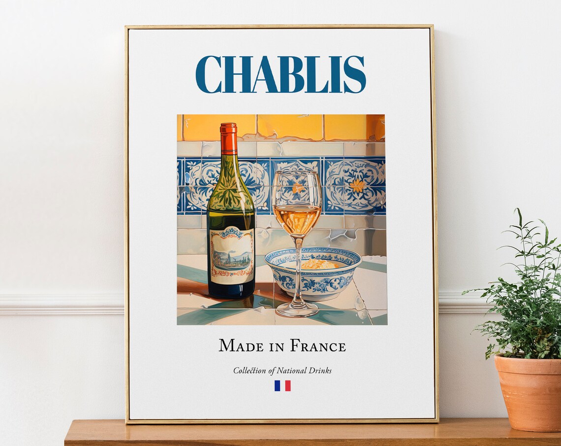 Chablis Wine On Maiolica Tile, Kitchen Bar Art Print