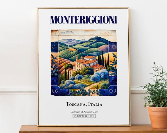 Monteriggioni Toscana Italy Folk Maiolica Travel Poster