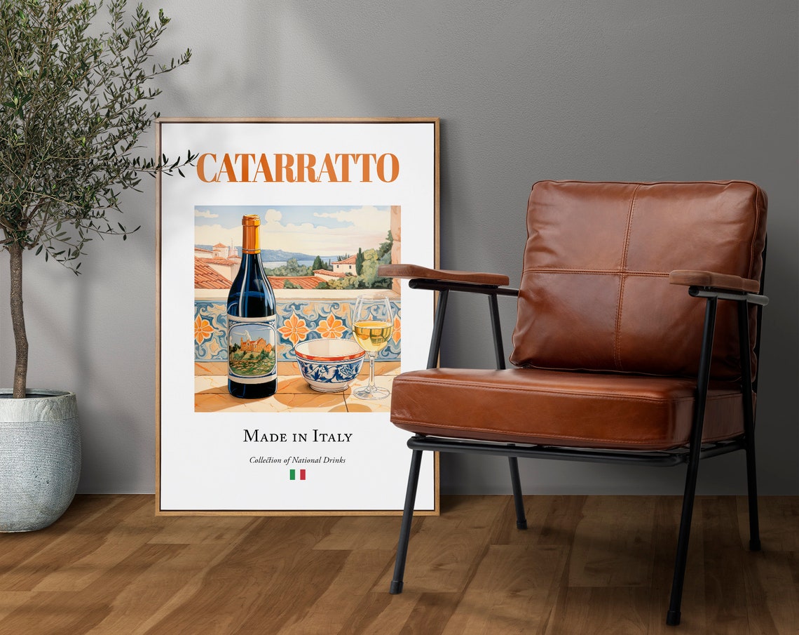 Catarratto Wine on Maiolica Tile, Italian Drink Poster - Image 4
