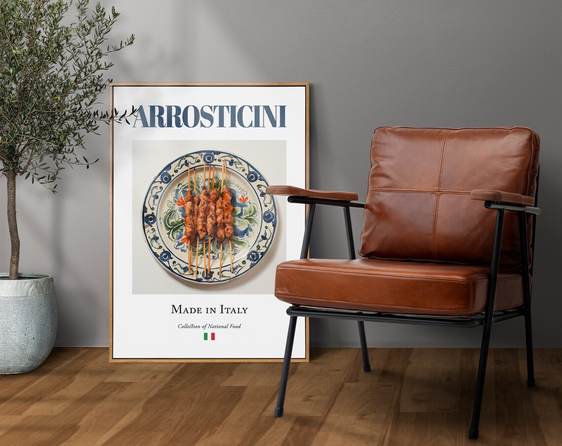 Arrosticini on Maiolica Tile Plate, Italian Food Poster - Image 4