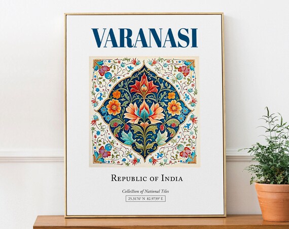 Varanasi India Folk Tile Travel Poster