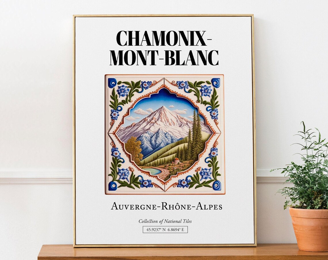 Chamonix Mont Blanc Tile Style Mountain Travel Poster France Alps