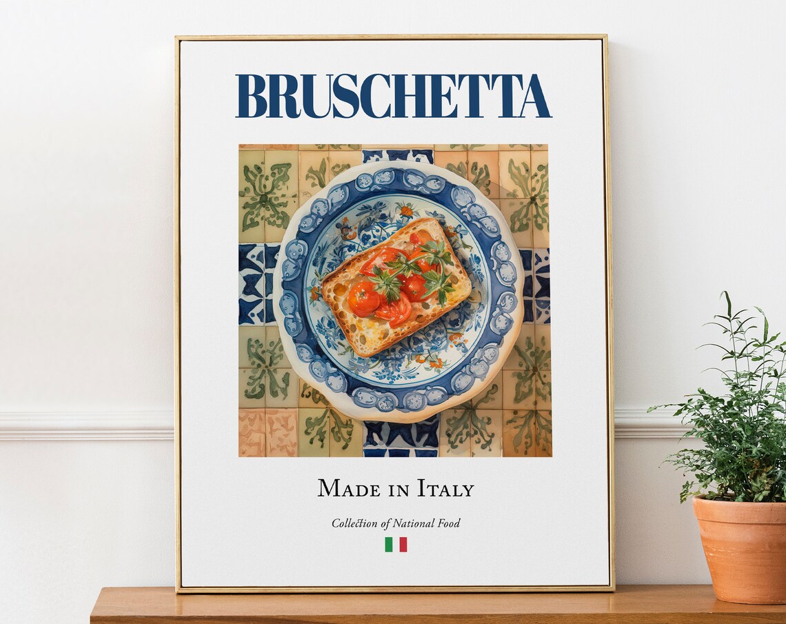 Bruschetta on Maiolica Tile Plate, Italian Art Print
