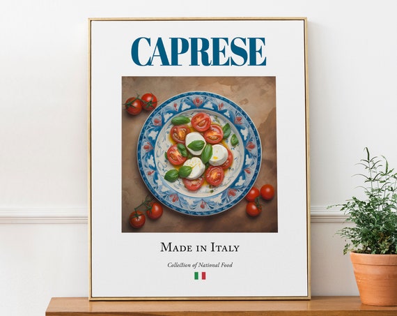 Caprese Salad on Maiolica Tile Plate, Food Art Print