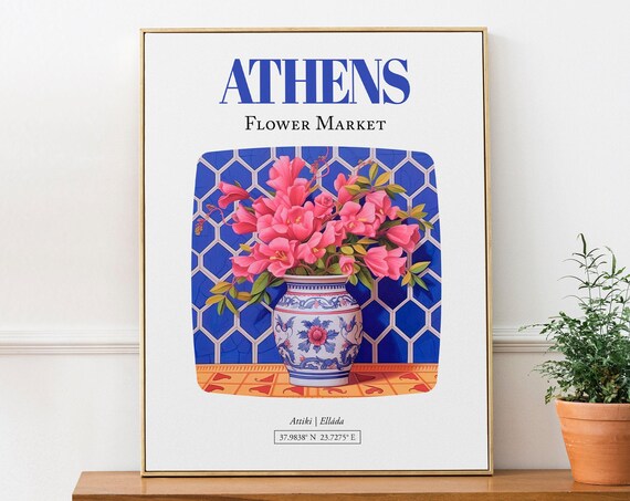 Athens Attiki Ellda Flower Market Travel Poster