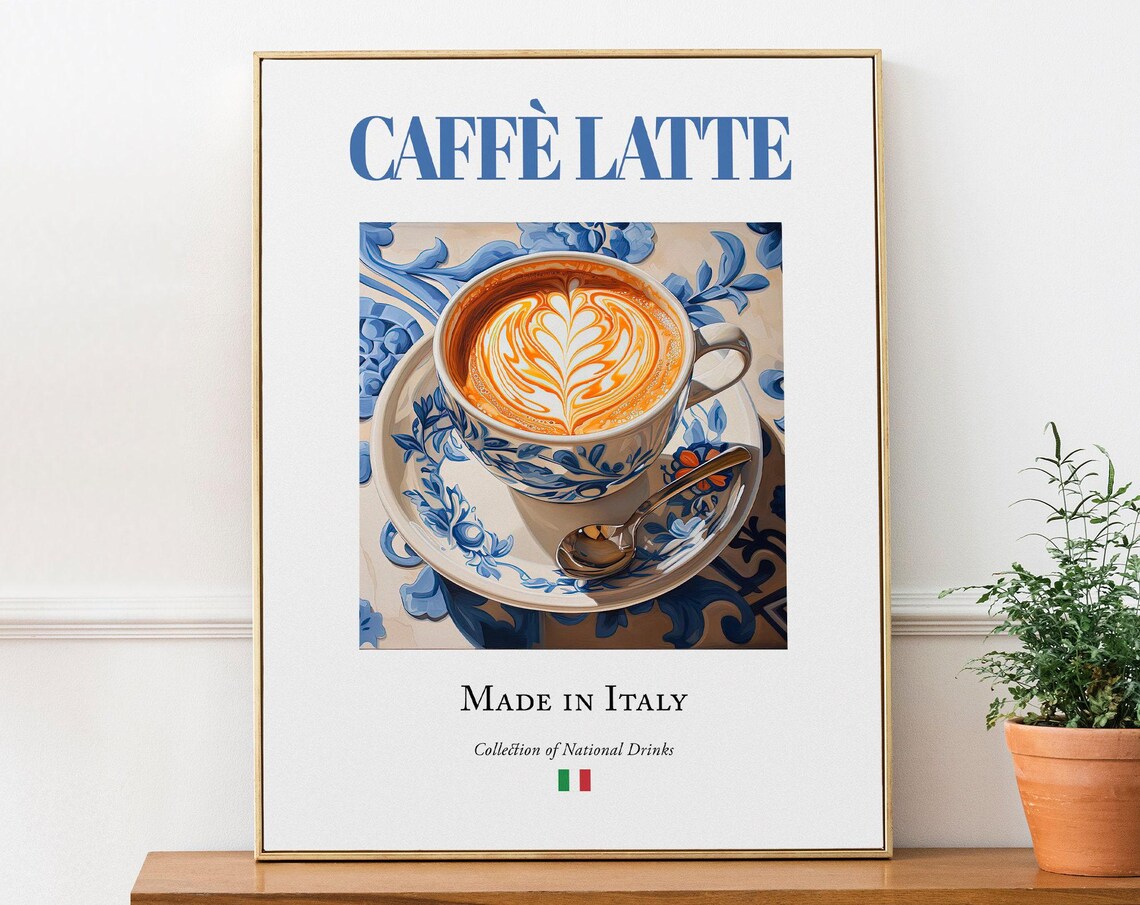 Caff Latte on Maiolica Tile, Italian Beverage Art Print
