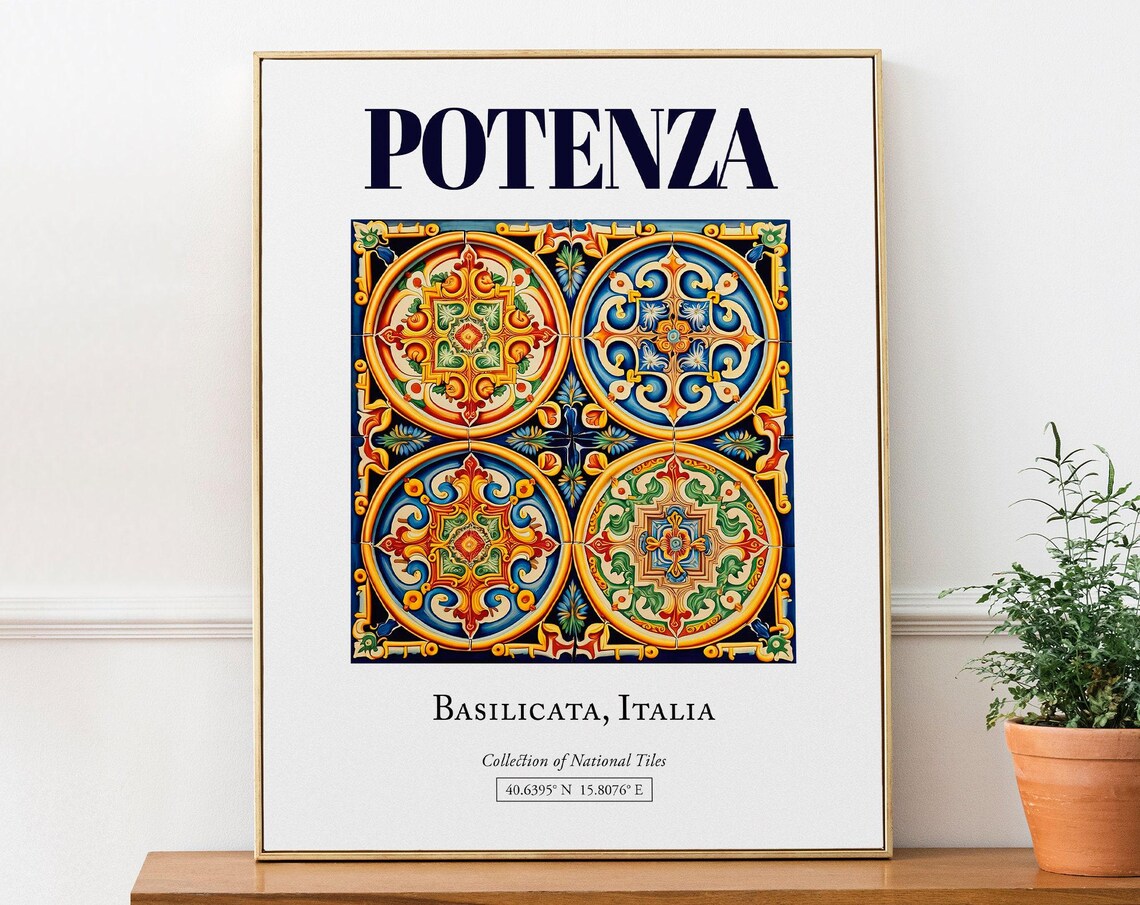 Potenza Basilicata Italy Traditional Maiolica Tile Travel Poster
