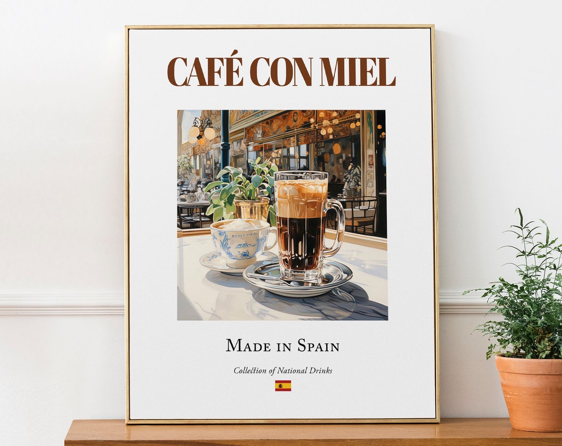 Caf Con Miel on Maiolica Tile, Poster Print