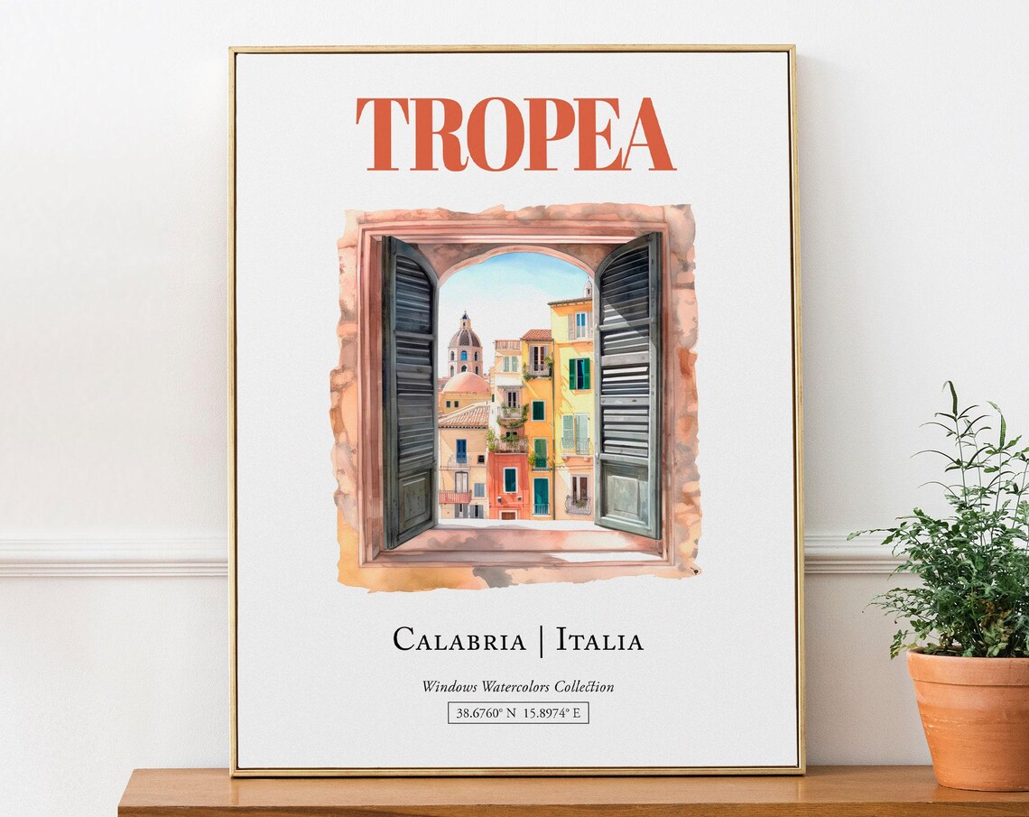 Tropea Calabria Italia Travel Poster, Watercolor Illustration