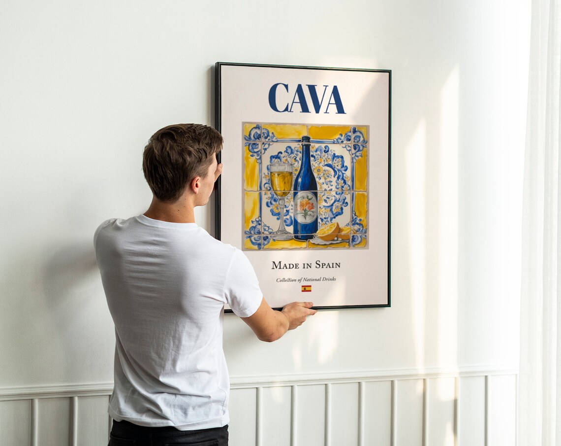 Cava on Maiolica Tile, Spanish Beverage Art Print - Image 3