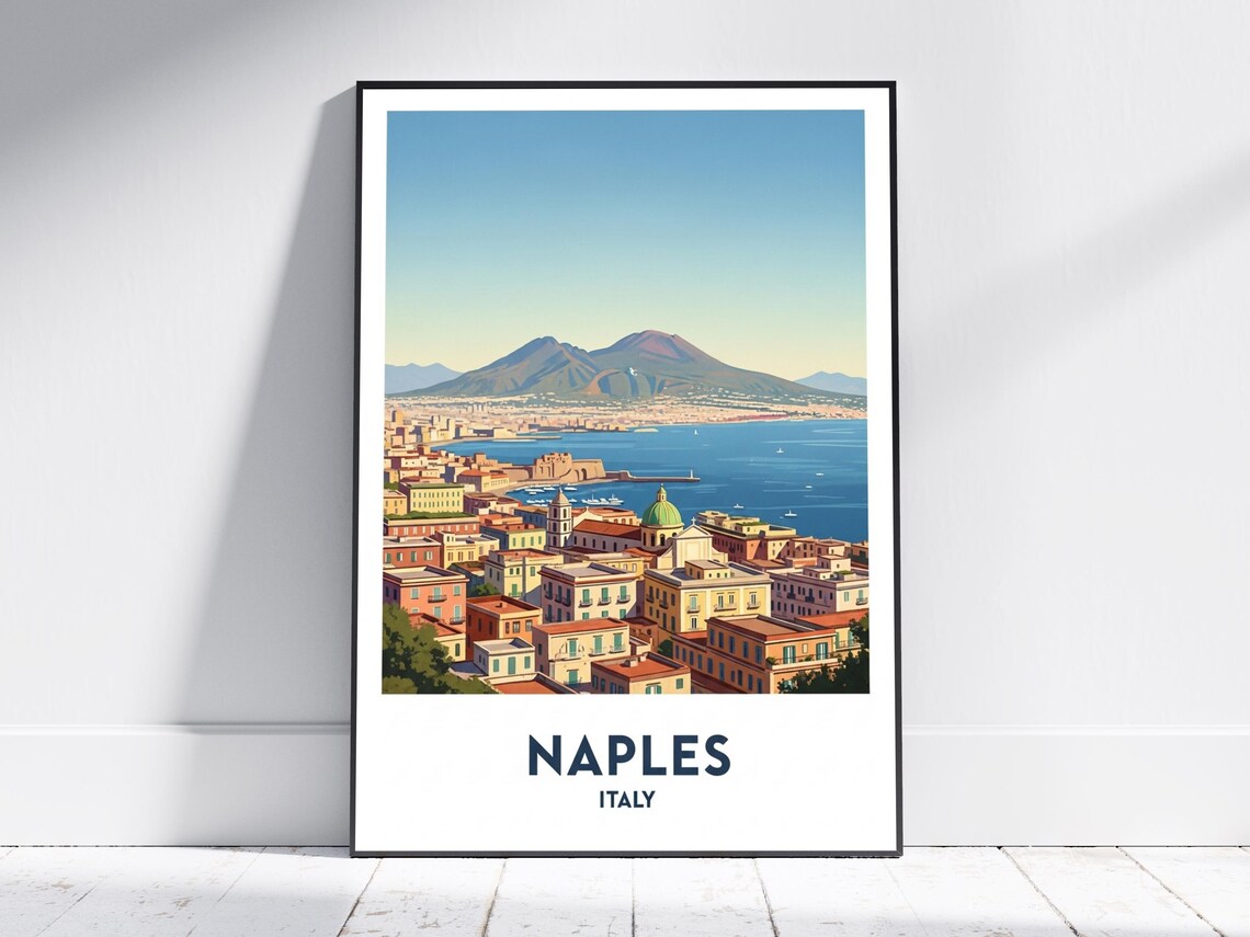 Naples Italy Bay of Naples Vesuvius Coastal Vintage Travel Poster