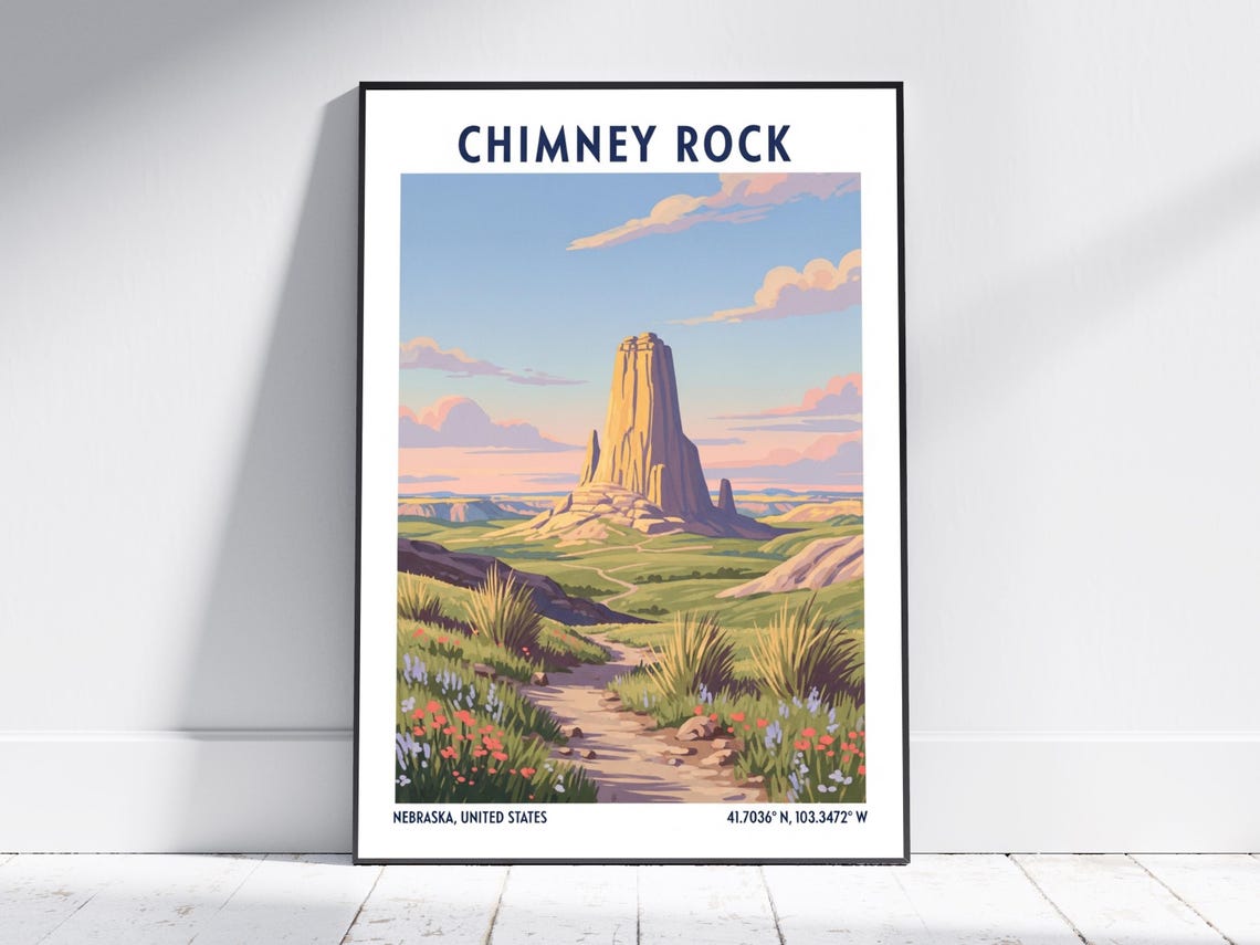 Chimney Rock Nebraska Prairie Wildflower Trail Travel Poster