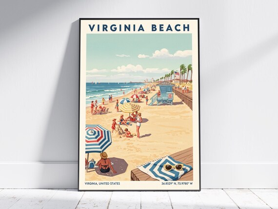 Virginia Beach Boardwalk Summer Beach Day Retro Travel Poster