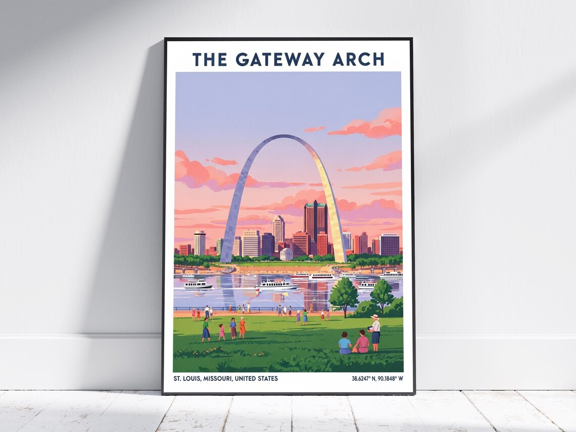 Gateway Arch St Louis Missouri Skyline Vintage Travel Poster Riverfront
