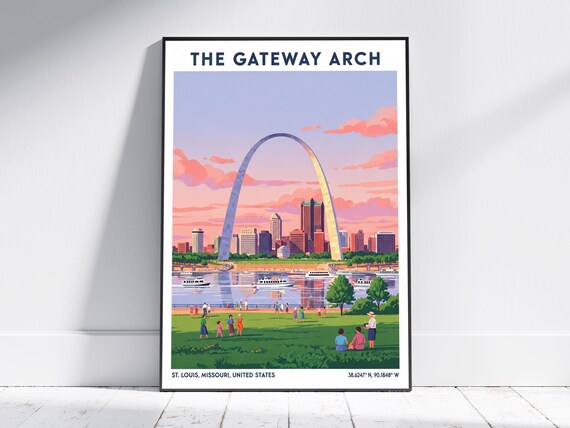 Gateway Arch St Louis Missouri Skyline Vintage Travel Poster Riverfront