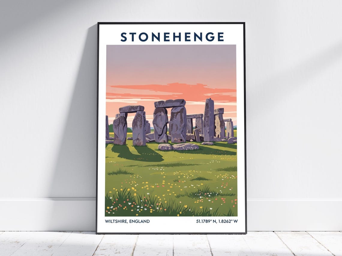Stonehenge Wiltshire England Sunset Ancient Landmark Travel Poster