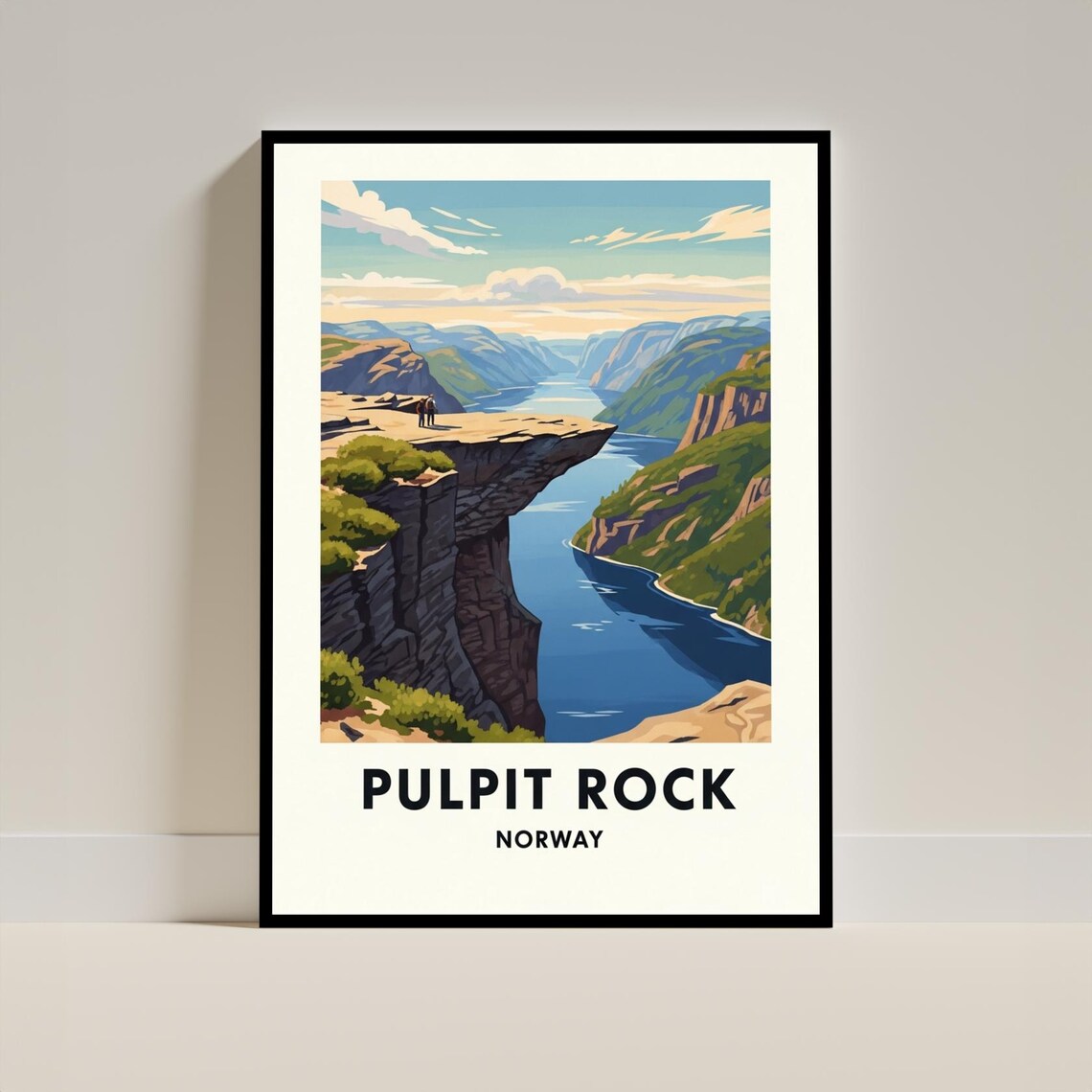 Pulpit Rock Norway Preikestolen Fjord Cliff Vintage Travel Poster