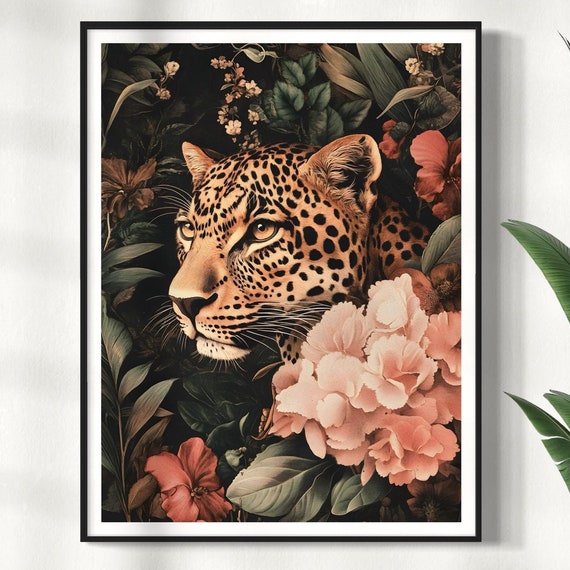 Leopard Art Print, Vintage Modern Jungle Decor