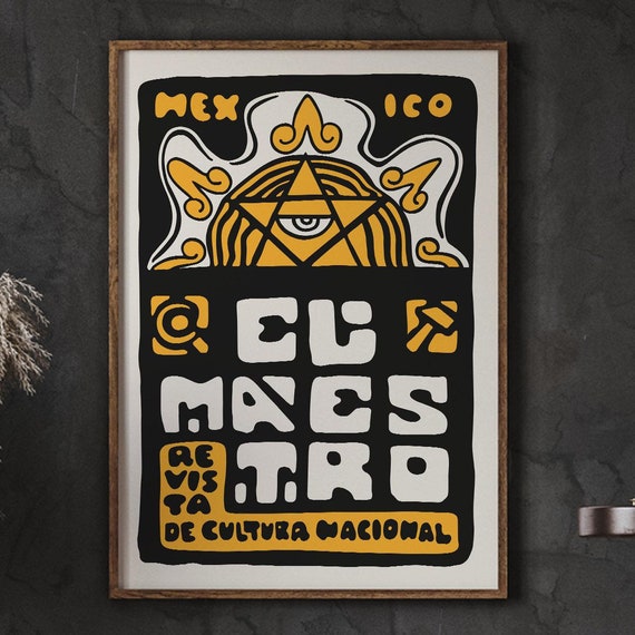 Mexican Art Print Yellow And Black Poster Latin Decor Mexico Travel