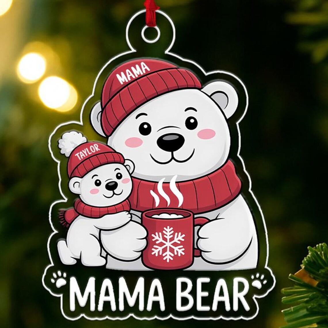 Personalized Mama Bear Polar Bears Cocoa Christmas Ornament Gift Poster