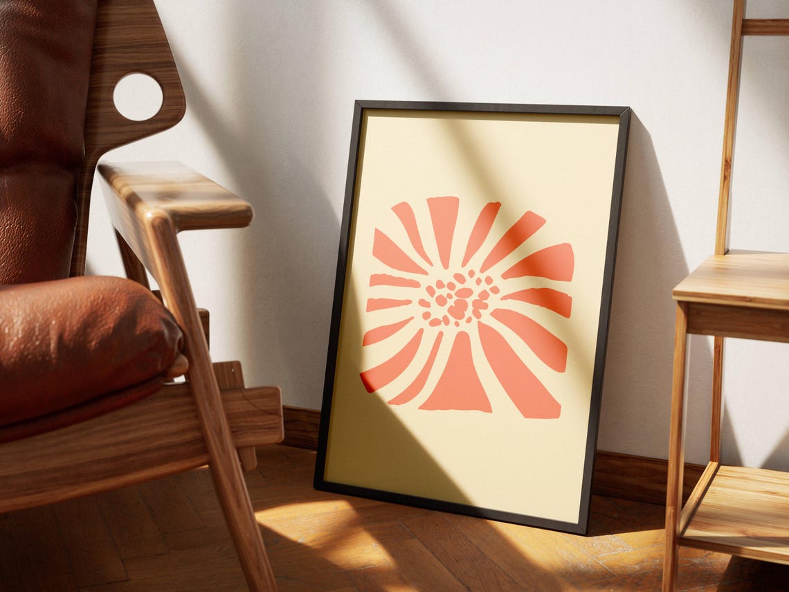 Coral Abstract Flower Minimalist Botanical Gallery Style Art Poster - Image 2