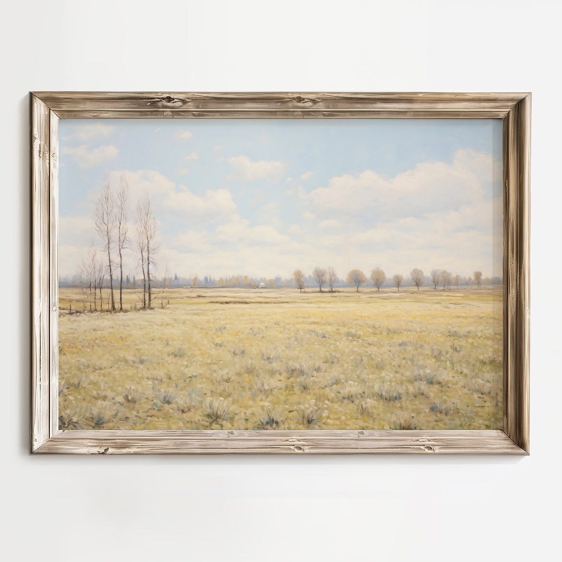 Golden Field with Bare Trees Early Spring Country Landscape Print