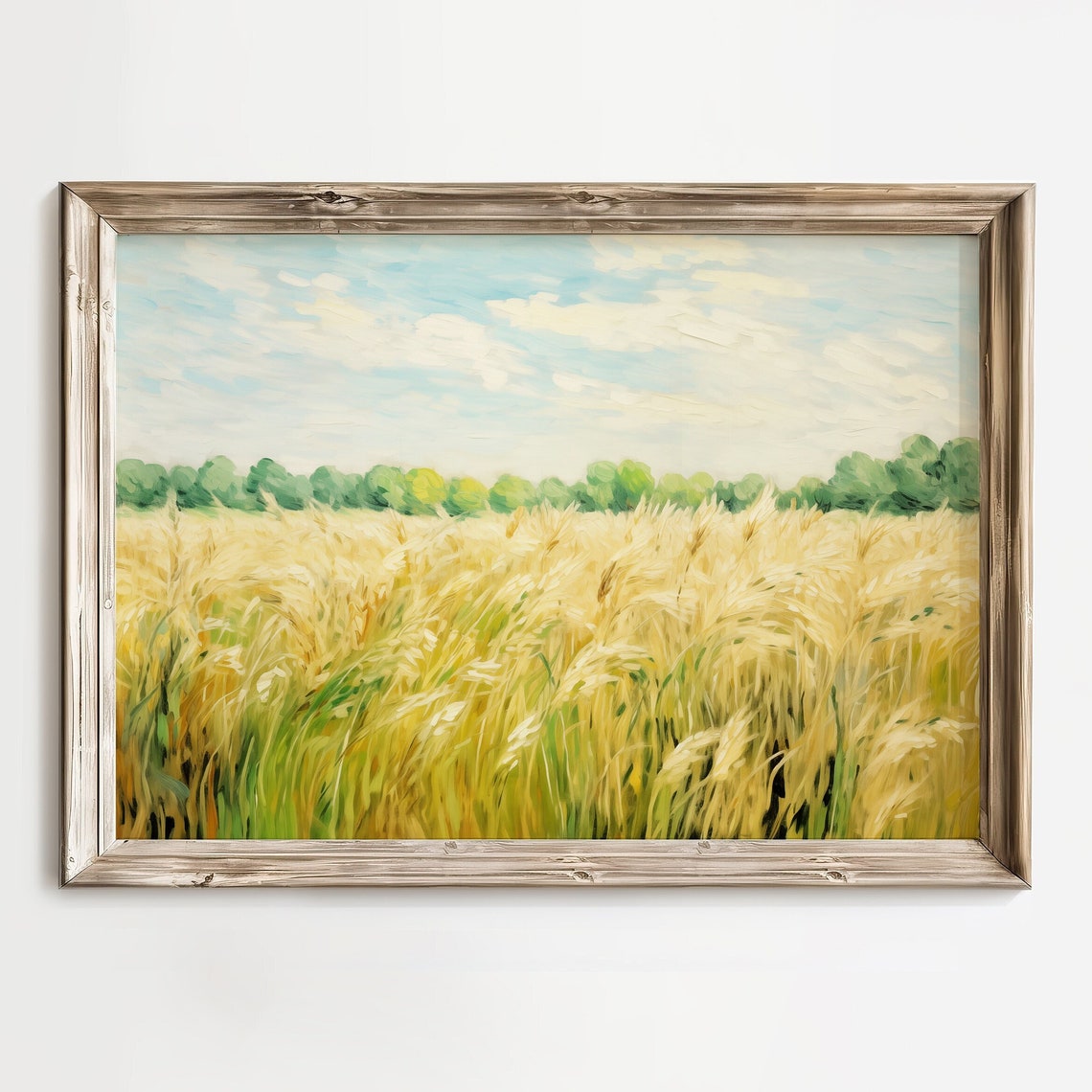 Golden Wheat Field Under Blue Sky Impressionist Country Print