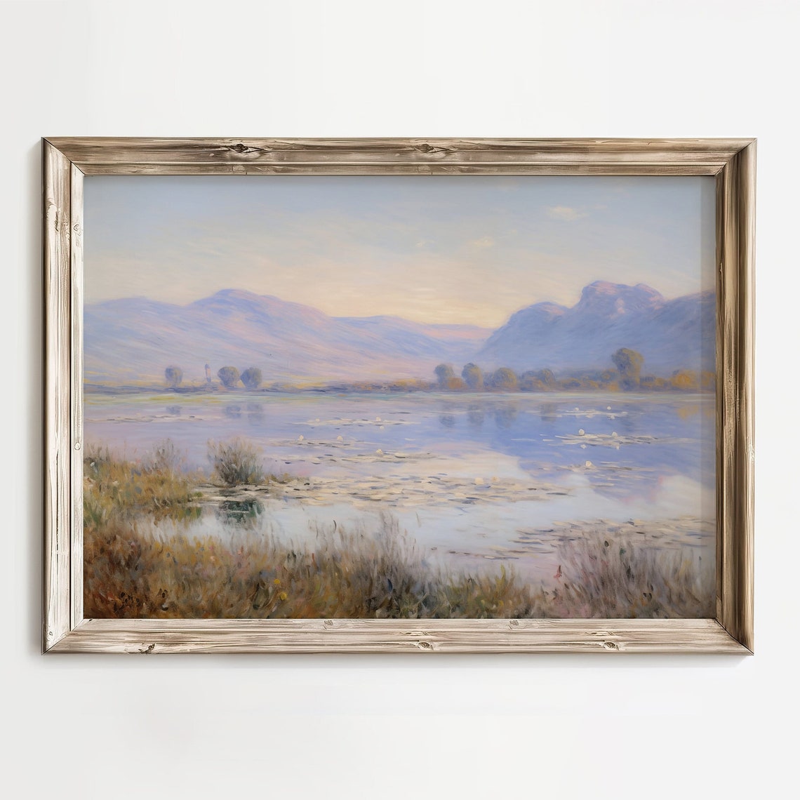 Tranquil Lake Reflections With Purple Mountains At Dawn Poster