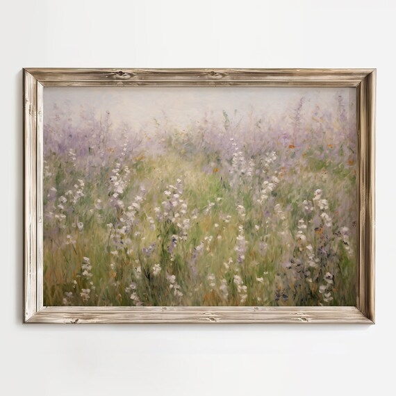 Lavender Wildflower Meadow in Soft Purple Tones Pastel Landscape Poster